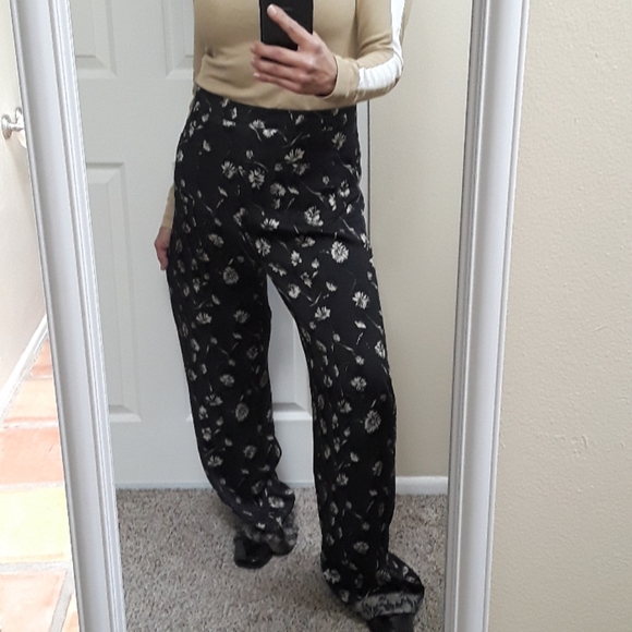 Etro Black Floral Wide Leg Palazzo Trousers